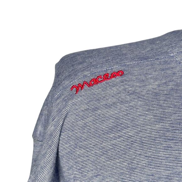 Maceoo T-Shirt Mens 2XL XXL 6 Wavy Navy Blue Long Sleeve V-Neck Flip Cuff Cotton - Picture 6 of 12